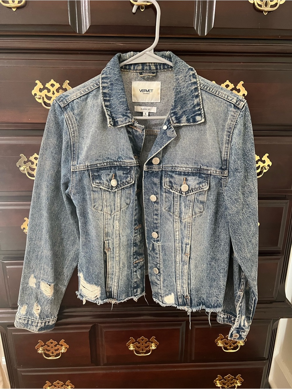 Light Blue Distressed Denim Jean Jacket - Women's